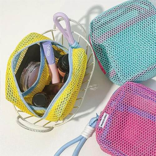 Square Mesh Cosmetic Bag, Portable Square Cosmetic Storage B
