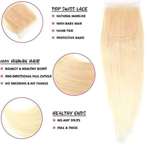 613 Blonde Straight 4x4 Top Lace Closure Straight Human Hair