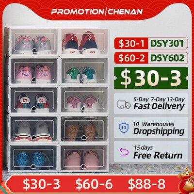 6Packs Transparent Shoe Box Shoes Organizers Plastic Thicken