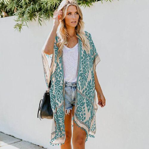 2021 Bohemian Printed V-neck Half Sleeve Plus Size Beach Wea
