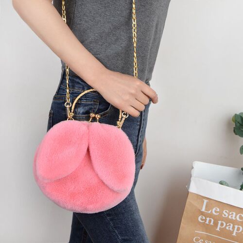 Faux Fur Rabbit Ears Plush Kawaii Round Bag Shoulder Crossbo