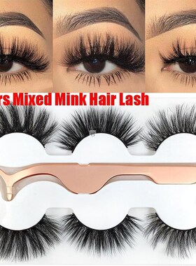 3 pairs 6D Mink False Eyelashes With Tweezer Crisscross