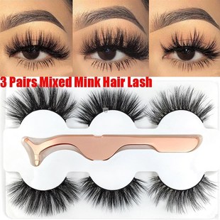 3 pairs 6D Mink False Eyelashes With Tweezer Crisscross
