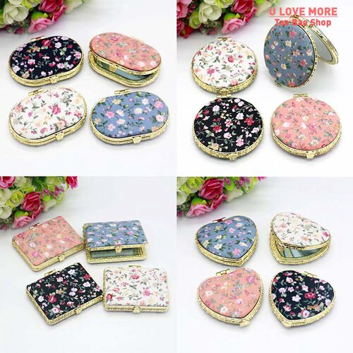 1pc Mini Makeup Compact Pocket Floral Mirror Portable Two-si