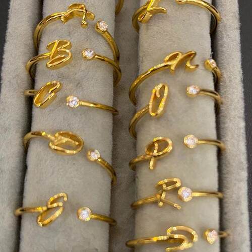 A-Z Initial Rings for Women Open Adjustable Stainless Steel