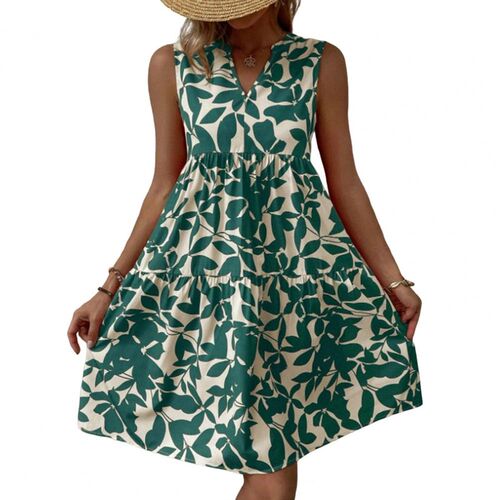 New in Dresses Sleeveless High-Waist Women Boho Dress Leaves