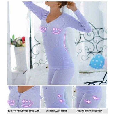 Winter Thermal Underwear Women Long Sleeve Bottoming Top Sea