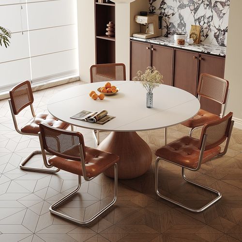 红晟中古风岩板餐桌椅202新款多功能客厅家用小户型可伸缩餐桌