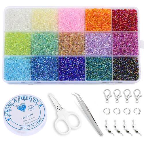 15 Colors Dazzling Glass Bead 2/3/4mm Seedbeads Multi-Size S