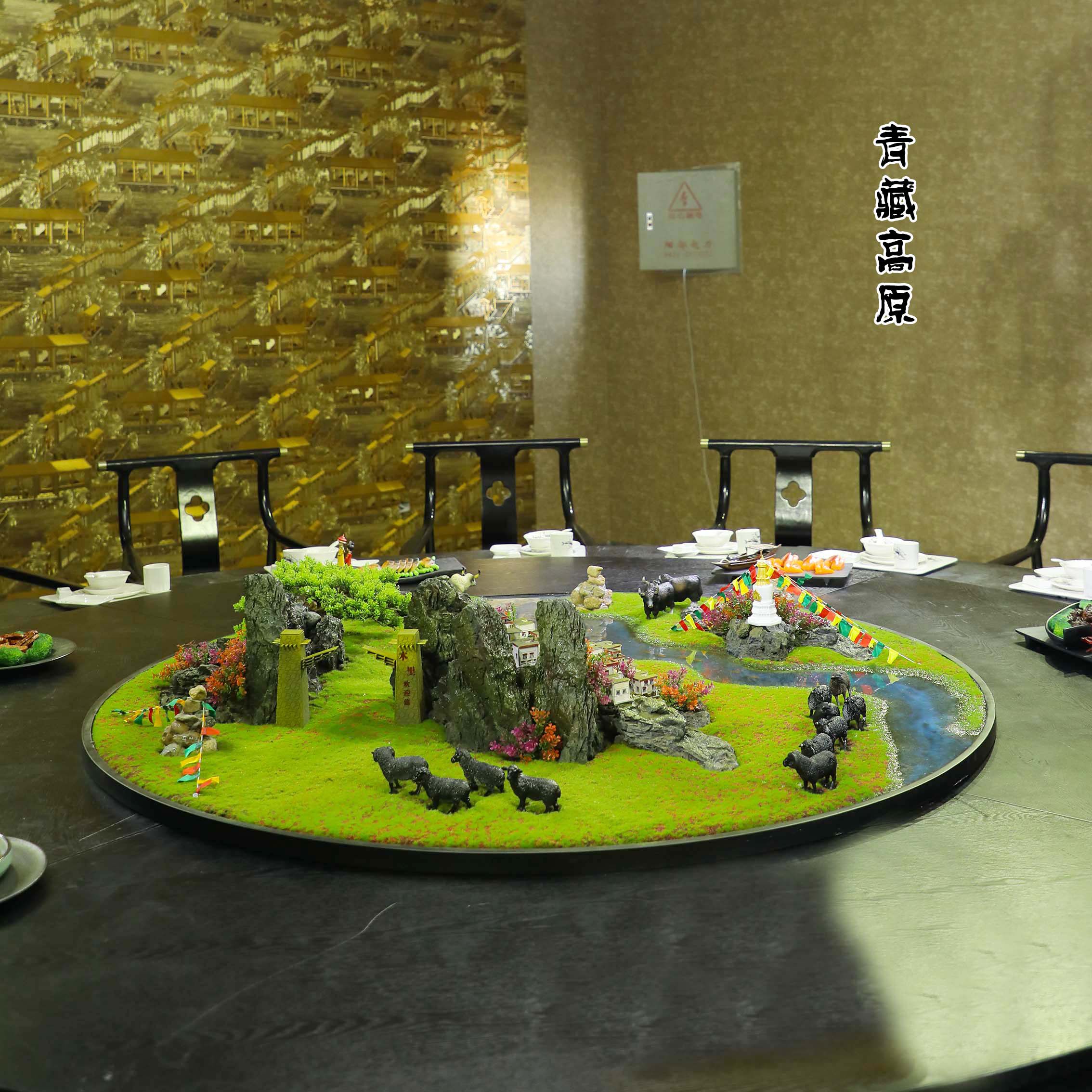 酒店大餐桌桌花大圆桌中间装饰品摆件江南风桌面景观花摆设工艺品
