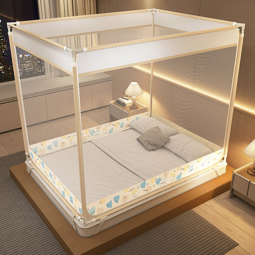 高端外穿杆防摔坐床蚊帐三开门加密方帐2m卧室自连接烤漆加厚支架