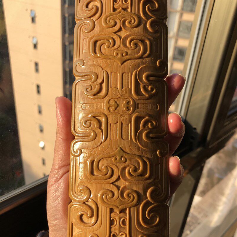 老玉竹雕刻青铜纹 茶则臂搁 欣赏收藏文房雅器腕枕礼品摆件