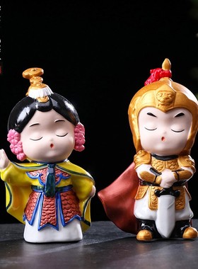 创意手工艺品唐伯虎点秋香陶瓷人物家居客厅办公室桌面礼品小摆件