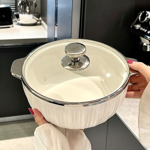 大号带盖陶瓷汤锅家用大容量餐具酸菜鱼大盆碗陶瓷大号纯白汤碗
