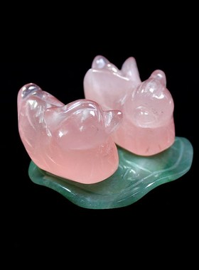 天然粉水晶鸳鸯摆件一对卧室夫妻装饰品床头柜恩爱粉晶和合高级小