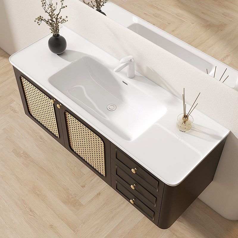 黑色烤漆复古藤编浴室柜陶瓷一体盆卫生间洗漱台洗手脸盆定制