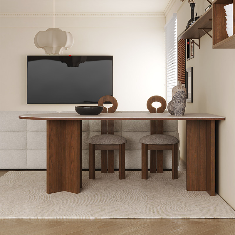 法式中古风洞石岩板餐桌椅小户型客厅靠墙半圆岛台实木餐桌,住宅家具,岩板餐桌,淘宝优惠券,粉丝福利购,淘宝优惠卷