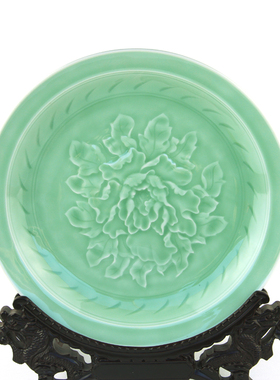 龙泉青瓷挂盘30-50cm牡丹盘子工艺品家居摆件装饰结婚创意礼品