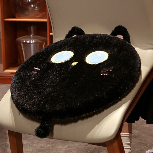 黑猫圆形毛绒坐垫餐记忆棉座垫学生圆凳子沙发垫教室椅垫可拆洗