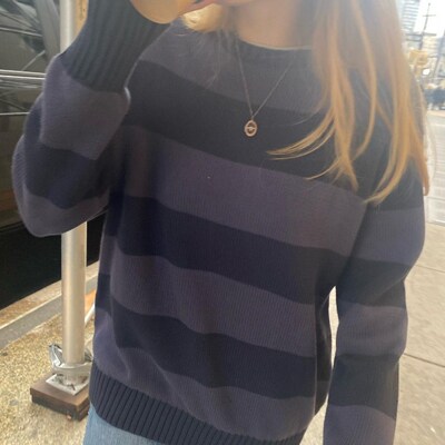FUFUCAILLM Fashion Stripes Women Sweaters Crew Neck Long