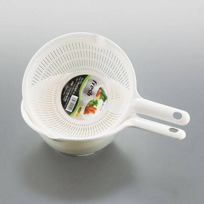 plastic long handle rice colander strainer filter green