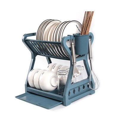 Double-layer Kitchen Dish Bowl Draining Storage Rack with Ch