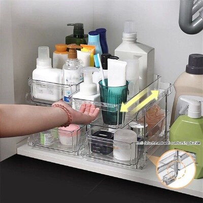 2 Tier Bathroom Organizer 2 Sliding Storage Drawers/Baskets