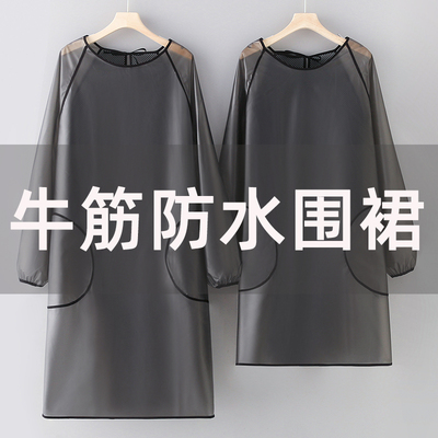 牛筋防水防油长袖围裙罩衣免洗做饭水产加长餐饮专用工作服男
