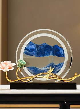 创意小池流沙画摆件客厅办公室装饰摆件高级感玻璃动态解压装饰品