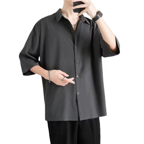 Summer New Ice Silk Short-sleeved Shirt Mens High-end Sense