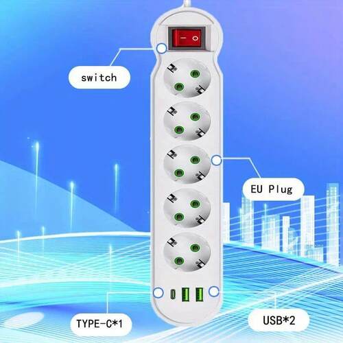 EU Plug Power Strip 2/3/4/5 Outlet Multitap Extension 10A wi