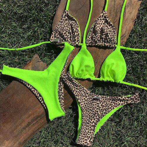 Miyouj Leopard Bikinis Sexy Women Beach Swimsuit Ribbed Fabr