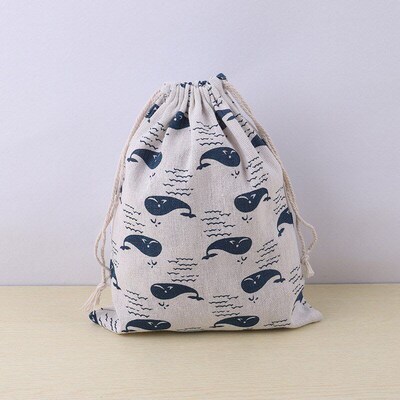 5pcs Snacks Storage Cotton Linen Fabric Pouch Drawstring Bag