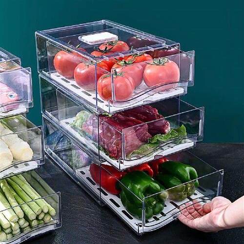 Kitchen Refrigerator Storage Box with Drain Tray Fridge