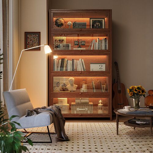 Wooden bookcase display cabinet home storage bookrack 5layer
