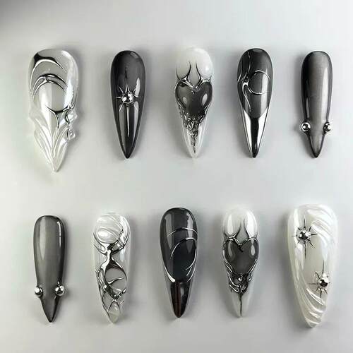 24pcs Black Cats Eye Press on Nails Finished Ins Wearable F