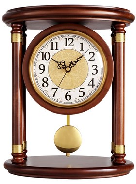 汉时座钟钟表客餐厅吧台实木装饰摆件时钟电视柜创意静音台钟D270