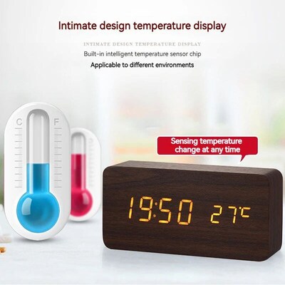 Wooden Square LED Smart Alarm Clocks for Bedrooms, Digital B