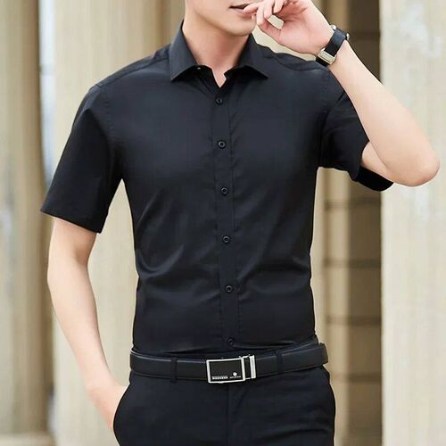 Summer Mens Slim Solid Color Short Sleeve Shirt Business