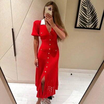 Contrast Single Breasted Knitted Dress For Women Elegant