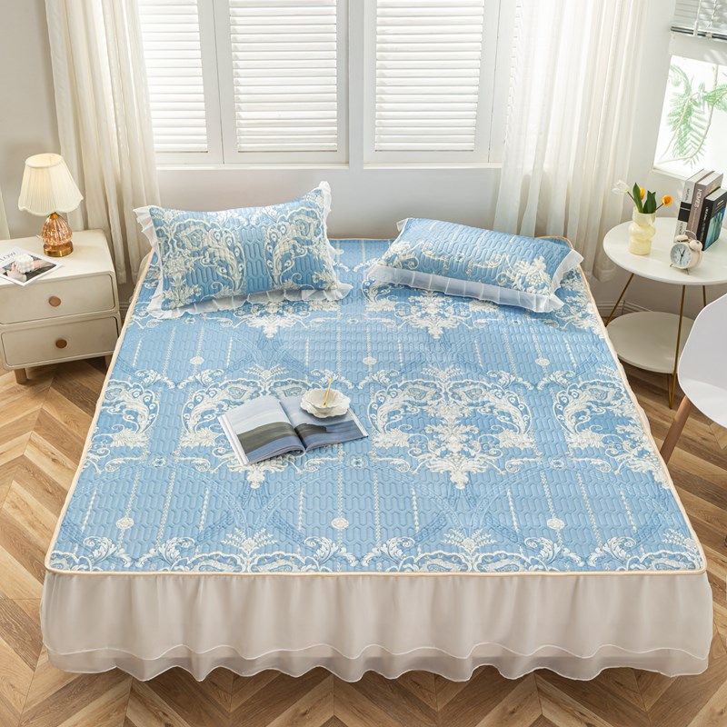 臻品新款夏季冰丝乳胶凉席三件床裙款床垫保护床笠防滑人用,床上用品,乳胶席,淘宝优惠券,粉丝福利购,淘宝优惠卷