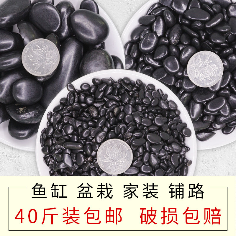 黑色鹅卵石瓜子米石造景多肉花盆铺面庭院造景装饰精抛光小黑石头