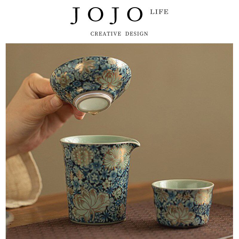 JOJOS L. PD.紫泉涧.汝窑繁花公道杯三件套茶漏茶滤分茶 察听