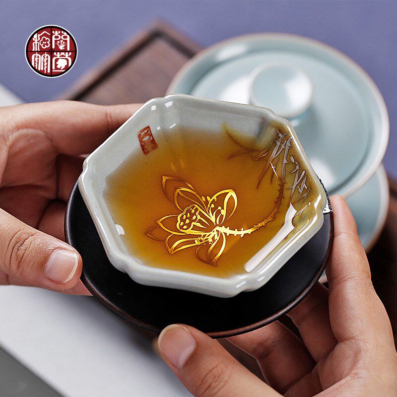 汝窑功夫小茶杯开片可养茶盏主人杯银纯手工手绘陶瓷单杯大号个性