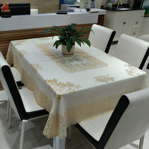 新PVC桌布防水免洗长方形餐桌布防烫茶几垫塑料台布蕾丝烫金桌布