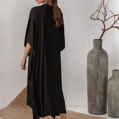 Swimsuit Cover Up Women Kaftan Beach Tunic Solid V Neck Eleg