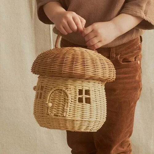Rattan Woven Mushroom Basket Summer Portable Children Woven