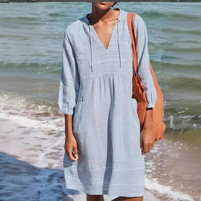 2025 Jacquard tton Linen Dress Explosive V-neck Casual Loose