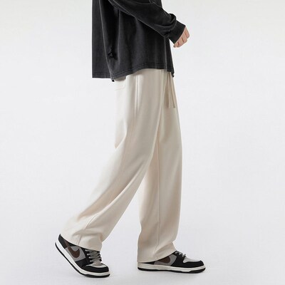 Autumn Teenager Pleated Line Stitching Solid Color Wide Leg