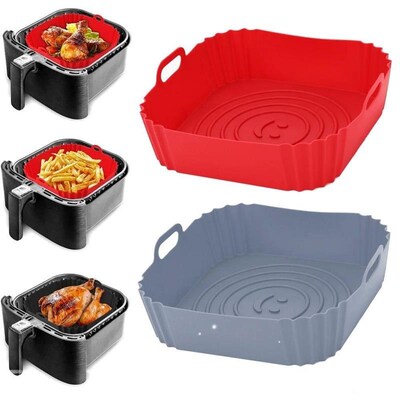 22cm Silicone Air Fryers Oven Baking Tray Pizza Fried Chicke